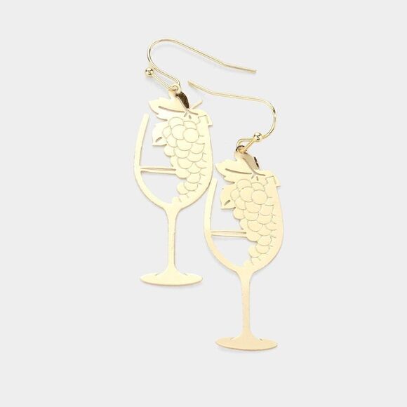 5/$25  Champagne Glass Gold Grape Earrings - Picture 1 of 6